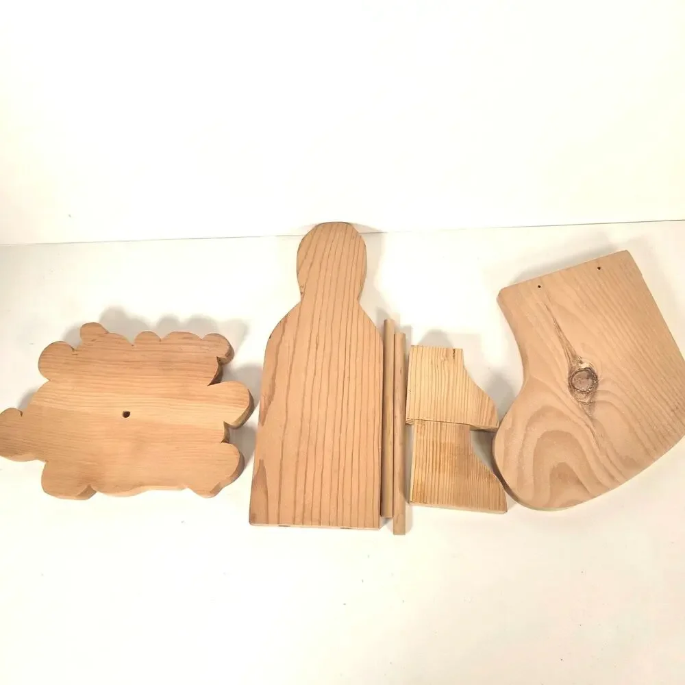 3 Wooden Cutouts Christmas Stocking Folkart  Boy Figure 2 Bears Craft Projects